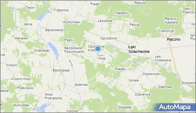 mapa Huta, Huta gmina Łęki Szlacheckie na mapie Targeo